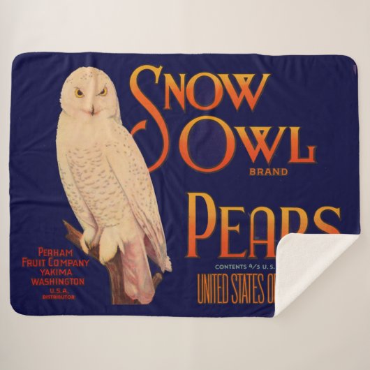 1930s Snow Owl branderperen fruitkrattendruk Sherpa Deken (Voorkant (horizontaal))