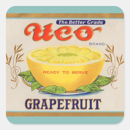 1930s Uco merk Grapefruit labelstickers Vierkante Sticker (Voorkant)