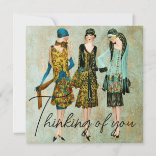 1930's Vrouwen Denken aan jou Feestdagenkaart