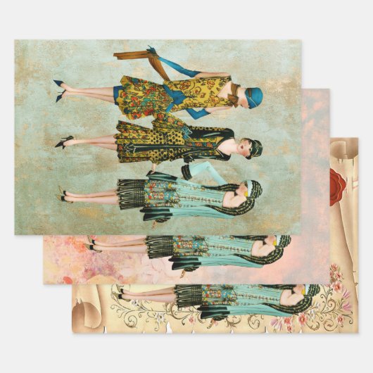  1930's Vrouwen Shabby Chic Achtergronden Inpakpapier Vel (Set)