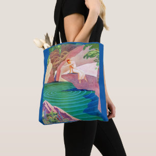 1931 art deco-vrouw met een afdruk in een vijver tote bag
