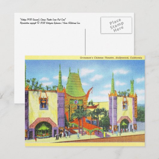  1931 Grauman's Chinese theater Briefkaart (Voorkant / Achterkant)
