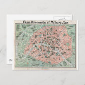 1932 Art Deco Map of Paris, Frankrijk Briefkaart (Voorkant / Achterkant)
