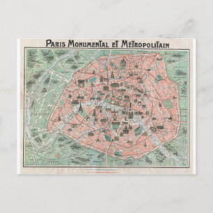 1932 Art Deco Map of Paris, Frankrijk Briefkaart
