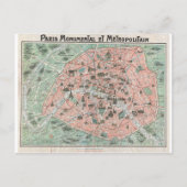1932 Art Deco Map of Paris, Frankrijk Briefkaart (Voorkant)