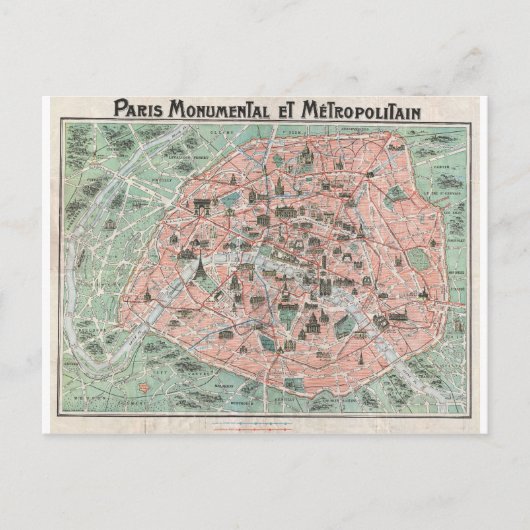 1932 Art Deco Map of Paris, Frankrijk Briefkaart (Voorkant)