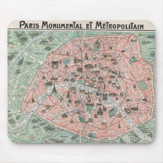 1932 Art Deco Map of Paris, Frankrijk Muismat (Voorkant)