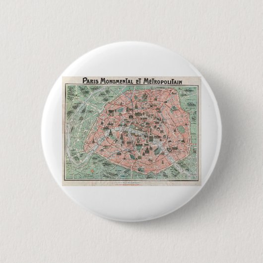 1932 Art Deco Map of Paris, Frankrijk Ronde Button 5,7 Cm (Voorkant)