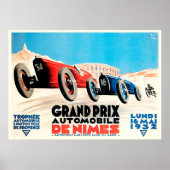 1932 Grote Prijs Franse Racing Poster Nimes (Voorkant)