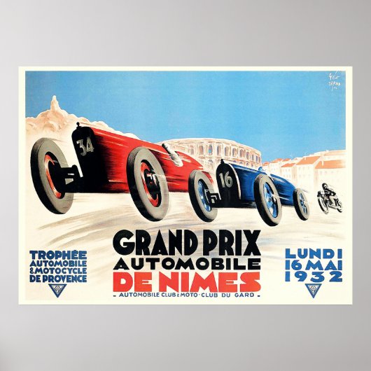 1932 Grote Prijs Franse Racing Poster Nimes (Voorkant)