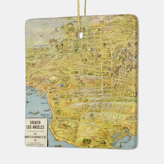 1932 Los Angeles Restaurated Kaart Kerstmis Keramisch Ornament (Links)
