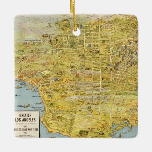  1932 Los Angeles Restaurated Kaart Kerstmis Keramisch Ornament (Voorkant)