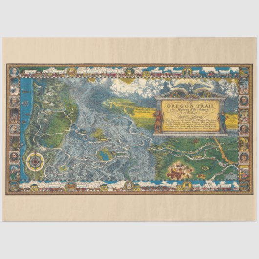  1932 Oregon Trail Gerestaureerde Kaart Decoupage Tissuepapier (Voorkant)