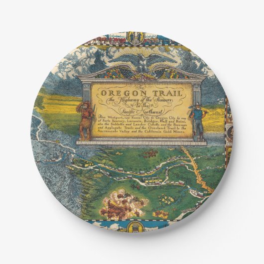 1932 Oregon Trail Gerestaureerde kaart Papieren Bordje (Voorkant)