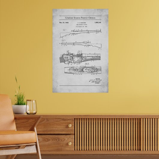 1932 US octrooi 1892141 - M1 Garand geweer Poster (Woonkamer 2)