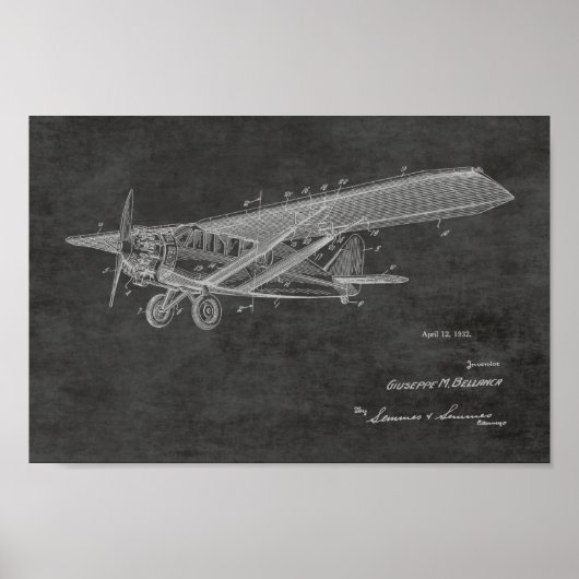 1932 Vintage Airplane Patent Art Drawing Print (Voorkant)