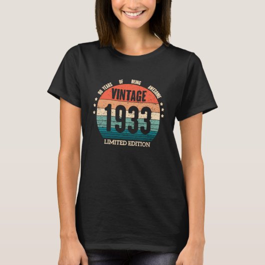1933 90 jaar oud 90e verjaardag t-shirt (Voorkant)