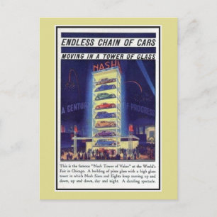  1933 Chicago Expo Nash autotoren van glas Briefkaart