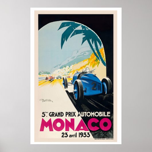 1933 Monaco Grand Prix Oude Racing Poster (Voorkant)