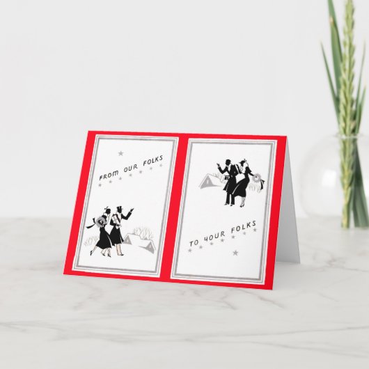 1934 Art Deco Kerstkaart Feestdagen Kaart (Voorkant)