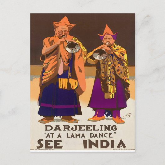 1934 Bekijk India Darjeeling Lama Dance Travel Briefkaart (Voorkant)