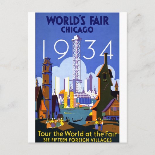 1934 De beurs van Chicago World Briefkaart (Voorkant)