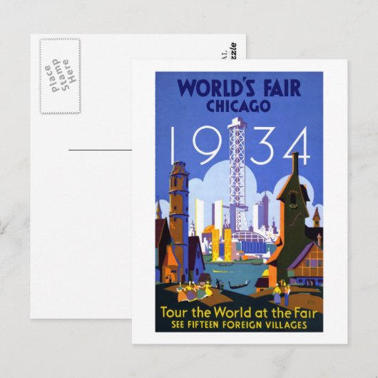 1934 Eerlijk Chicago van de Wereld Briefkaart (Voorkant / Achterkant)