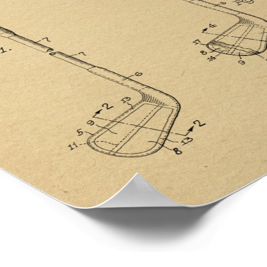 1934 Golf Club Head Patent Art Drawing Print (Hoek)