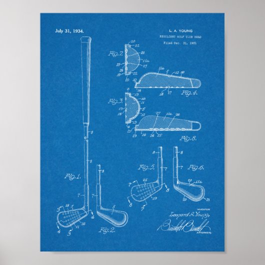 1934 Golf Club Head Patent Art Drawing Print (Voorkant)