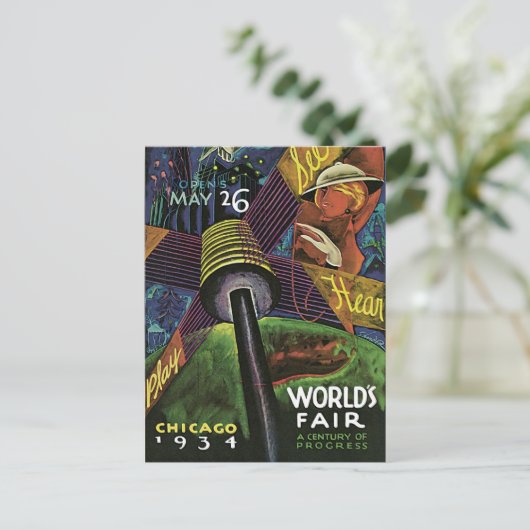 1934 Het eerlijke  Briefkaart van Chicago World (Staand voorkant)