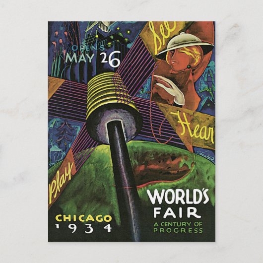 1934 Het eerlijke  Briefkaart van Chicago World (Voorkant)