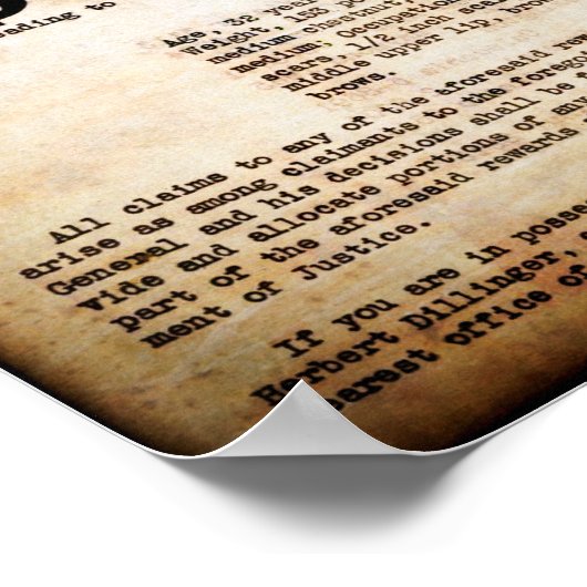 1934 JOHN DILLINGER PUBLIC ENEMY WILDE POSTER (Hoek)