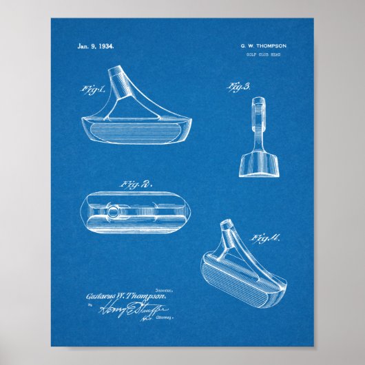 1934 Putter Golf Club Patent Art Drawing Print (Voorkant)