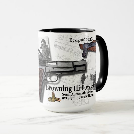 1935 Browning Hi Power Pistol Coffee Mok (Voorkant rechts)