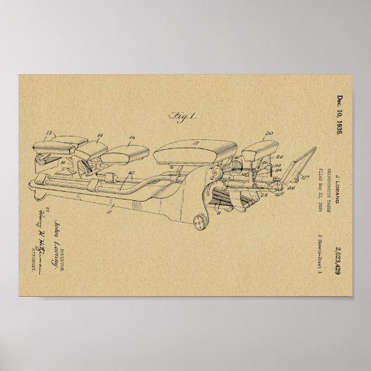 1935  Chiropractic Table Patent Art-afdrukken Poster (Voorkant)
