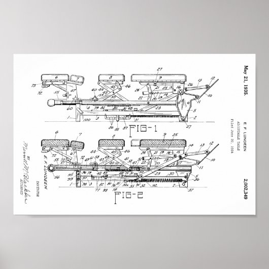 1935  Chiropractic Table Patent Art-afdrukken Poster (Voorkant)