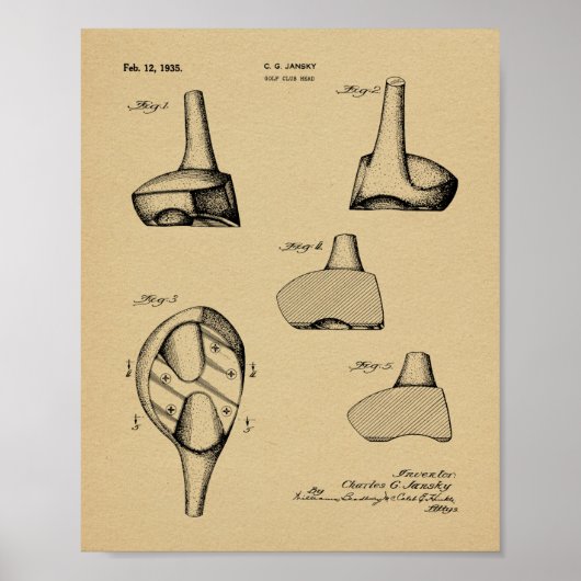 1935 Driver Golf Club Patent Art Drawing Print (Voorkant)