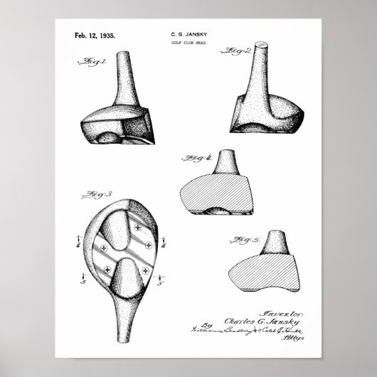 1935 Driver Golf Club Patent Art Drawing Print (Voorkant)