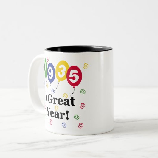 1935 een grote jaardag tweekleurige koffiemok (Voorkant links)