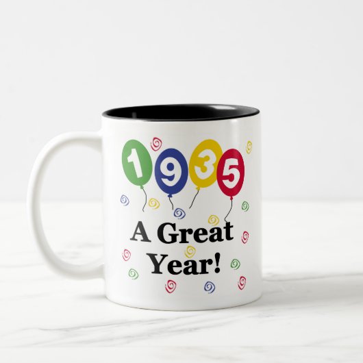 1935 een grote jaardag tweekleurige koffiemok (Links)