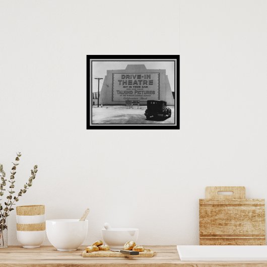 1935 Eerste drive-in theater B&W afdrukken Poster (Keuken)