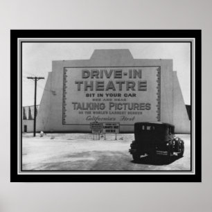 1935 Eerste drive-in theater B&W afdrukken Poster