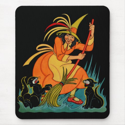 1935 Halloween Witch met Katten Mousepad Muismat (Voorkant)