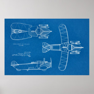 1935 Tekening van vliegtuigpatenten voor vliegende Poster