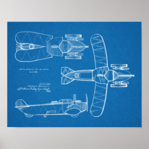 1935 Tekening van vliegtuigpatenten voor vliegende Poster