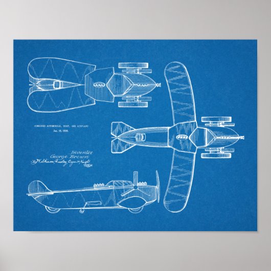 1935 Tekening van vliegtuigpatenten voor vliegende Poster (Voorkant)