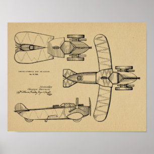 1935 Tekening van vliegtuigpatenten voor vliegende Poster