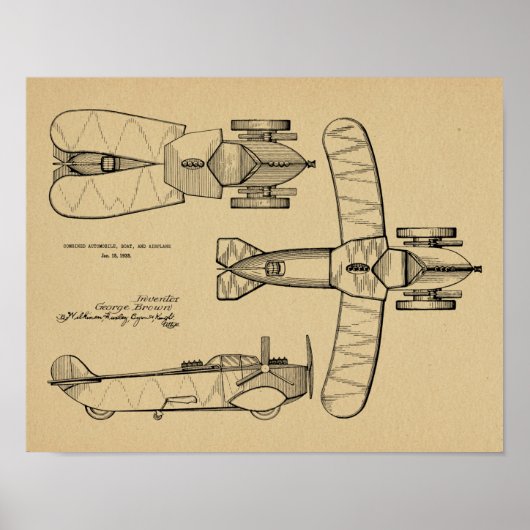 1935 Tekening van vliegtuigpatenten voor vliegende Poster (Voorkant)