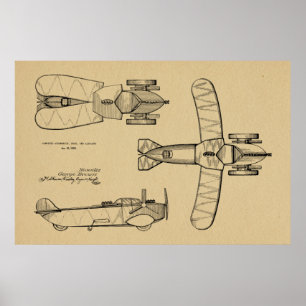 1935 Tekening van vliegtuigpatenten voor vliegende Poster