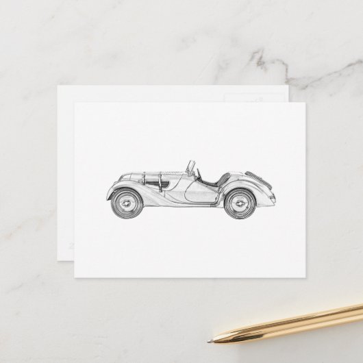  1936 BMW 328 Racecar Black and White Briefkaart (Voorkant / Achterkant in situ)